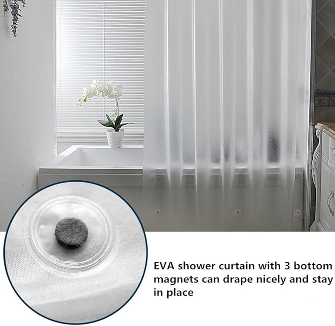 AooHome 72x96 Inch Extra Long Shower Curtain, Eva Frosted Shower Curtain Liner with 5 Bottom Magnets, Water Repellent, Semi Transparent