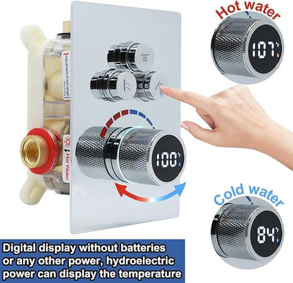 Digital Display Shower Valve Shower Valve 3 Way Shower Diverter Valve Shower Mixing Valve Can Use All the Time Polished Chrome