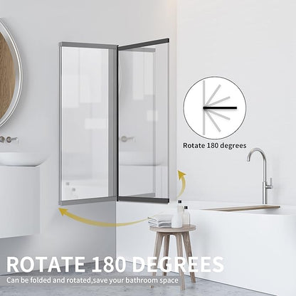 Bathtub Sliding Double Swing Door, Frameless Tempered Glass Shower Doors 22-36 * 55” Bathroom Screen Panel, Clear Deluxe Shower Door Matte Black