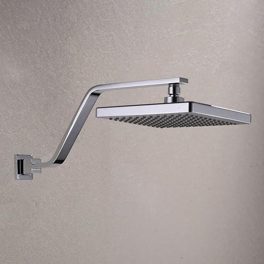 16 Inch S Shape Chrome Shower Head Arm, Square Wall Mounted Shower Arm and Flange Included