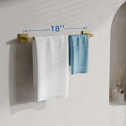 RUACQ Towel Bar 18 inch, Towel Racks for Bathroom, 304 Stainless Steel Towel Holder Wall Mounted, Heavy Duty Bathroom Decor Towel Rod (Brushed Gold)