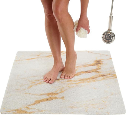 Square Shower Mat - Non Slip Shower Mats for Inside Shower - Extra Large 31x31 Shower Floor Mat Non Slip - Square Bath Mat for Shower - Secure Anti Slip Loofah Shower Bath Mat (31x31 Marble Gold)