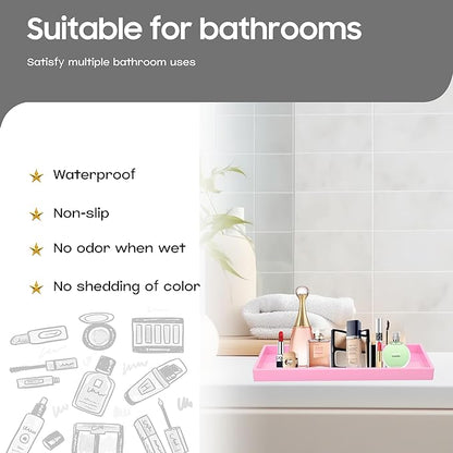 Vanity and Bathroom Tray, 15" ABS Countertop Organizer,Waterproof Vanity Tray for Toilet Tank,Perfume,Soap,Keys,Bathroom Accessories,Kitchen and Bath Trays,Non Slip Small Trays,Pink