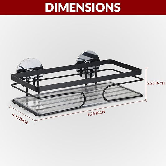 2-Pack Corner Shower Caddy – Rust-Resistant Wall-Mounted Bathroom Organizer with Included No-Drill Adhesives for Shampoo, Soap & Toiletries - Black (1-Layer, Rectangle)