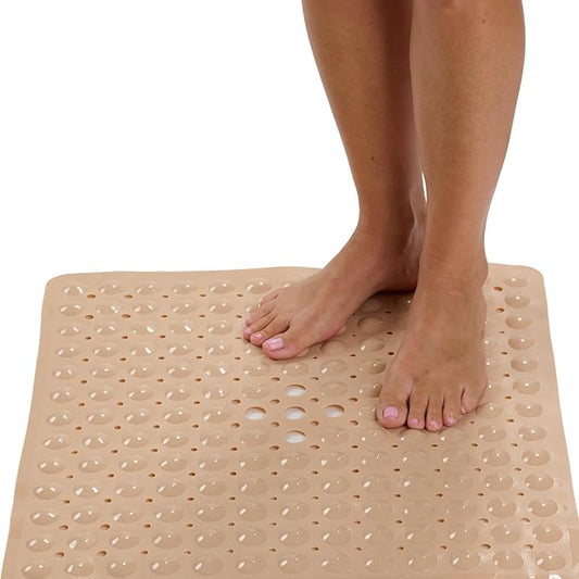 ENKOSI 21 x 21 inch Square Non-Slip Shower Mat – Anti-Slip Shower Mats for Inside Shower – Secure Grip for Shower Stall Floors – Quick-Dry with Drain Holes (21x21 Beige)