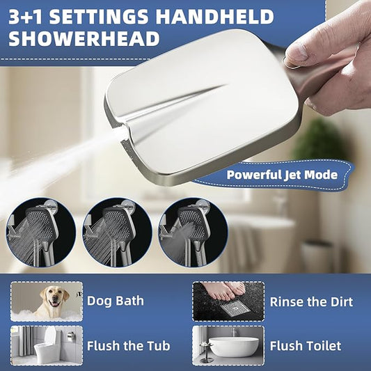 14" High Pressure Rain/Rainfall Shower Heads With Handheld Spray Combo (3+1 Settings & Built-in Power Wash Mode), Double/Dual Shower Head With Handheld - Height/Angle Adjustable(Brushed Nickel)