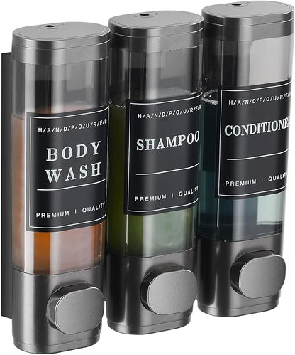 Shower Soap Dispenser Wall Mounted No Drill Shampoo Dispenser for Shower Wall Shampoo and Conditioner Dispenser Bathroom Hotel 3 * 300ml Gungray with Labels