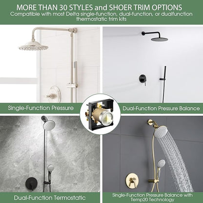 Shower Valve Body for Delta 13,14,17 or 17T Series Trim Kits, Universal Multifunction Rough in Shower Valve,Brass Body