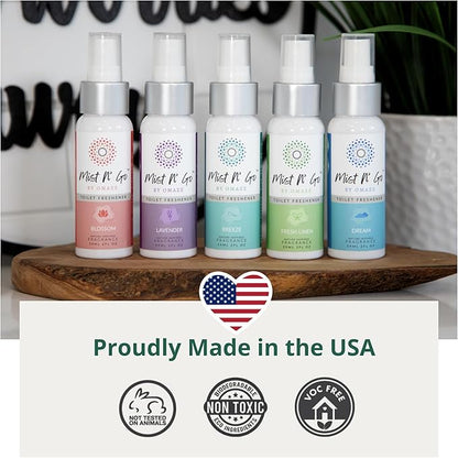 Mist N’ Go by Omaze Travel Bathroom Spray for Toilet Spray Odor Eliminator - Travel Toilet Spray for Bathroom Air Freshener Spray for Bathroom Deodorizer - Fresh Linen Regular Size (2oz x1)