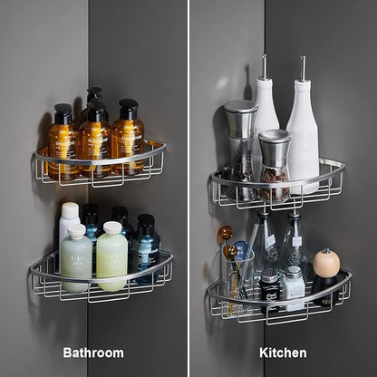 Corner Shower Caddy Organizer, SUS304 Stainless Steel Heavy Duty Rust-Proof Shelf Shampoo Holder, Wall Mounted Storage Rack for Bathroom Kitchen, 2 Packs Brushed Nickel