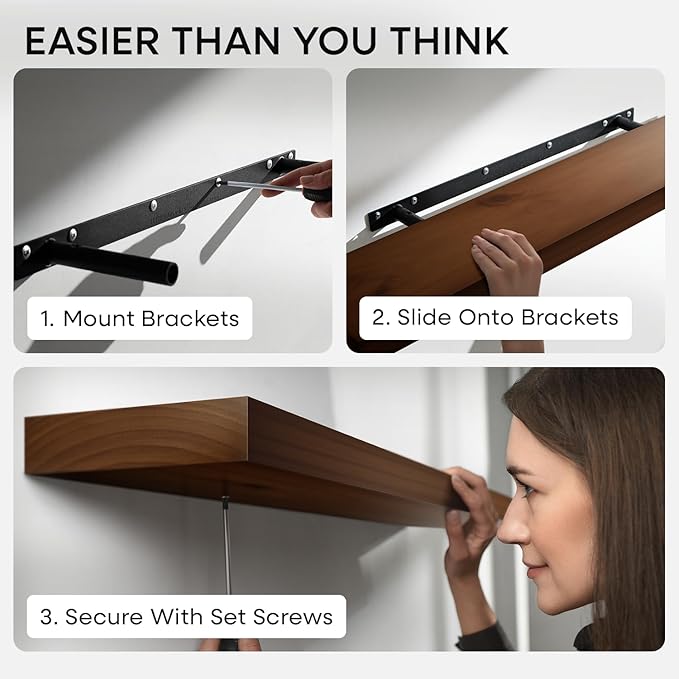 Homeforia 30inch Walnut Floating Shelves for Wall Mounted, High End Solid Real Wood 30 in Floating Shelf, Dark Brown Wooden 30 inch Long Floating Shelves, Heavy Duty Bracket, 30 X 6.5 X 1.75, Set of 4