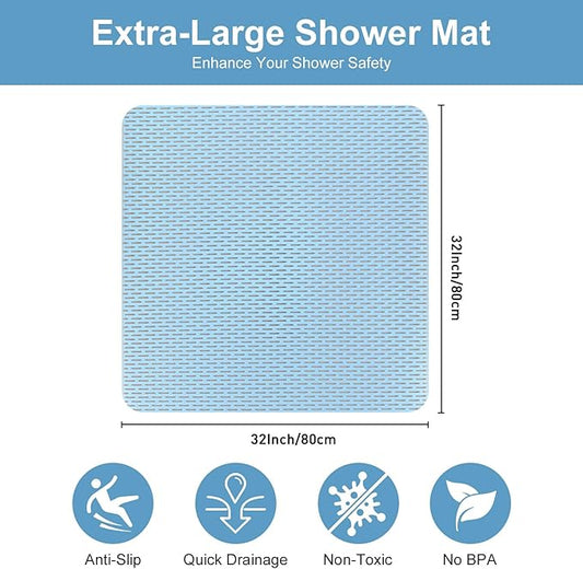 Square Shower Mat: 32"x32" Extra Large Non Slip Shower Mats for Inside Shower, Trimmable PVC Anti Slip Shower Stall Mats, Quick Dry Stand Up Shower Mat for Elderly, Kids
