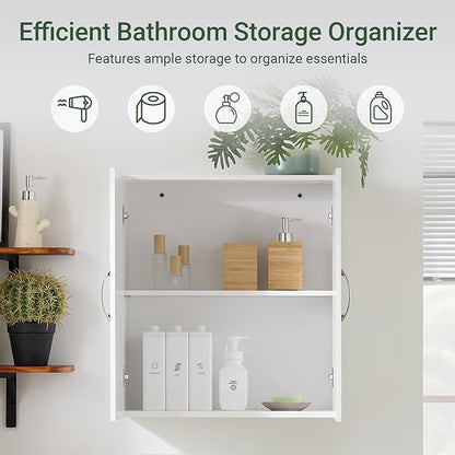SoBuy Narrow Bathroom Wall Cabinet, Over The Toilet Storage Cabinet, Bathroom Wall Cabinet with Doors and Adjustable Shelves, Medicine Cabinet Organizer for Small Bathroom Storage, White FRG231-T-W