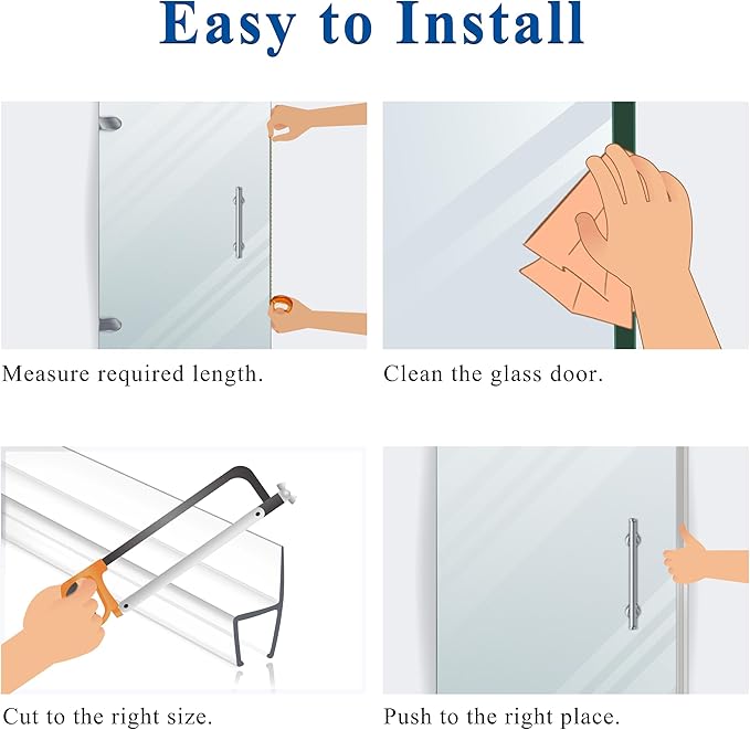 Frameless Shower Door Seal Strip 2 Pack x 39 Inch U for 3/8" Thick Glass Shower Door Side Seal Strip Bottom Seal Door Sweep, Ultra Clear Polycarbonate, Stop Shower Leaks Create A Water Barrier