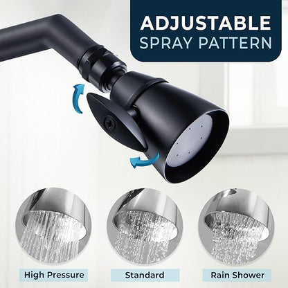 HammerHead Showers® Solid Metal 2 Inch High Pressure Shower Heads - MATTE BLACK – 2.5 GPM Shower Heads High Pressure - High Flow Shower Head with ADJUSTABLE SPRAY PATTERN - Fixed Shower Head