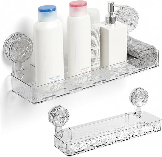 Corrugated Suction Cup Storage Holder, Heavy-Duty Suction Cup Shower Shelf, Shower Caddy Bathroom Organizer with Hollow Drainage Design, Ideal for Renters