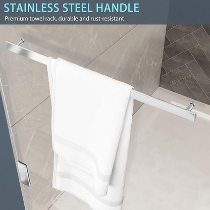 Bathtub Shower Door, 34" W X 58" H Fixed Bathtub Shower Glass Panel in Polished Chrome Finish, 1/4"(6mm) Clear Tempered Frameless Shower Glass Door, Tub Shower Panel with Clamps and Handle