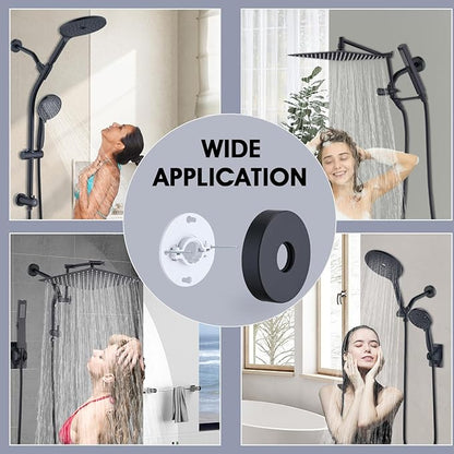 8 Inch Shower Arm with Flange and Stabilizer Bracket, Wall Mounted Shower Pipe Compatible with Rainfall Showerhead,Easy Installation, Matte Black