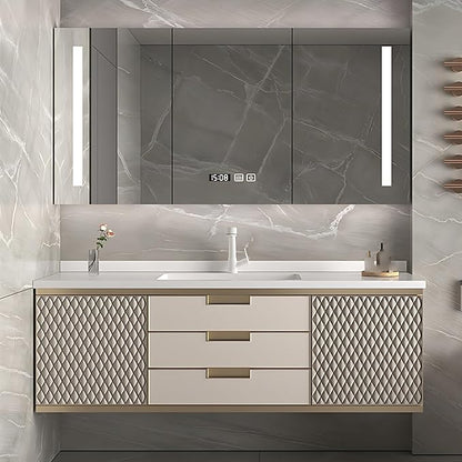 Modern Bathroom Vanity - Wall-Mounted Bathroom Cabinet with LED Light | Intelligent Defogging Mirror Cabinet Includes Time Display Function, 2 Drawers & 2 Storage Cabinets (Style A, 44IN)