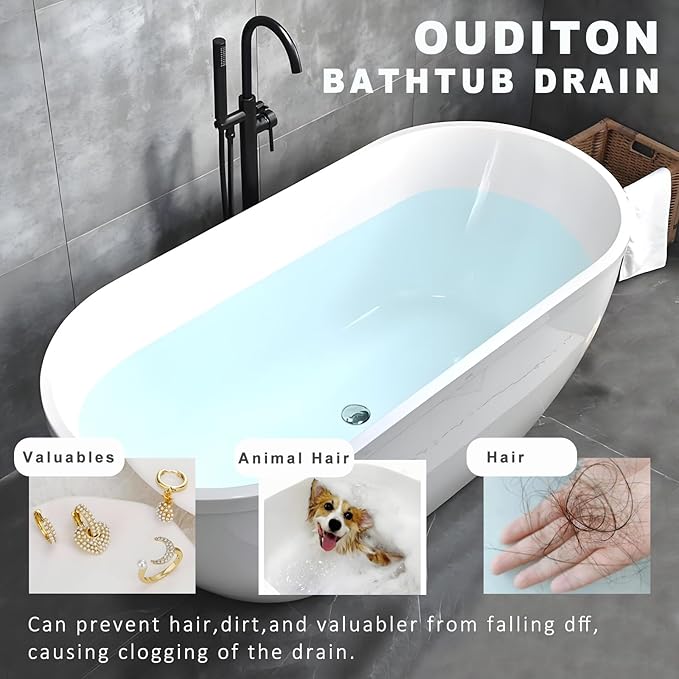 Tub Stopper Bathtub Drain, Brass Pop-up Freestanding Bathtub Drain Stopper, Fits Most Freestanding Tub Rough- in Kits (White)
