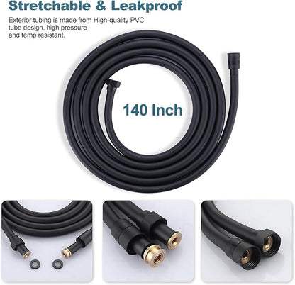 Aleasha Extra Long PVC Shower Hose Replacement for Bathing, Toilet Cleaning, Dogs - Matte Black 140 Inch Long Hose