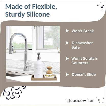 Countertop and Vanity Tray - Small 7.7” Silicone Tray for Soap Dispenser Bottles, Bathroom Trays, Kitchen Sink Trays, Sink Caddy Kitchen Sinks Organizer, Soap Dish & Sponge Holder Mat
