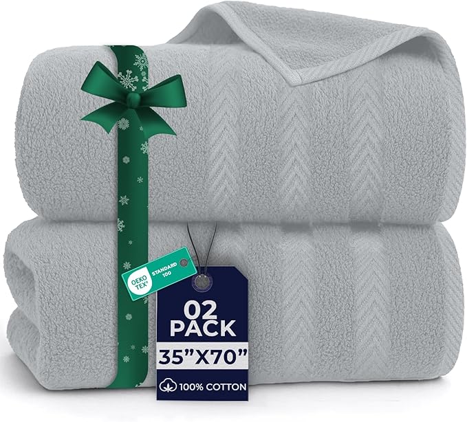 DAN RIVER 2 Pack Luxury Bath Sheets 35x70, 600 GSM, Soft & Quick Dry 100% Ring Spun Cotton Towels Ideal for Hotels, Spas, Gyms & Salons Extra Large, Silver