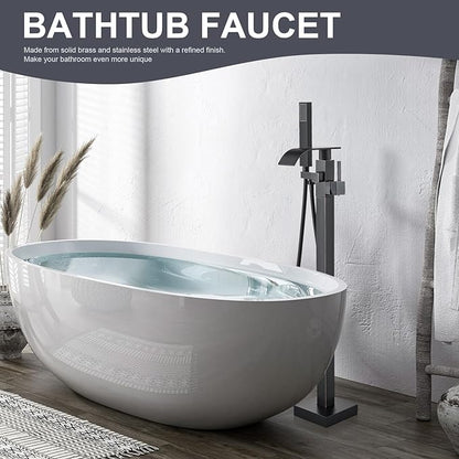 Senlesen Barthroom Tub Filler Faucet Floor Mounted Bathtub Shower Faucet Waterfall Spout Free Standing Tub Mixer Tap with Handheld Sprayer