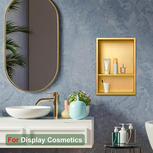 Shower Niche,12 * 18 Stainless Steel Elegant Bathroom Niche, No Tile Needed Recessed Shower Shelf Organizer for Storage,Gold