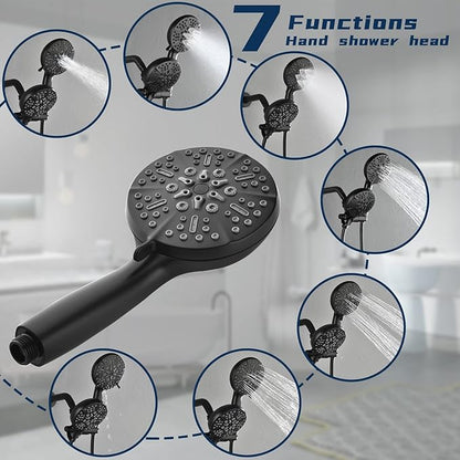 Dual Shower Faucet Set High Pressure Dual 2 in 1 Shower Combo Set Shower System with Handheld Showerhead 3-way Water Diverter Shower Trim Kit Matte Black