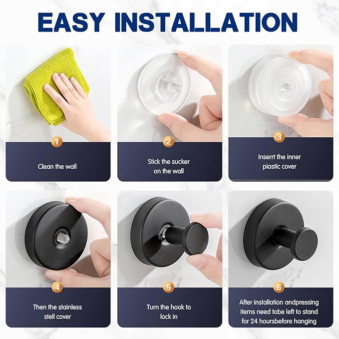 Removable & Reusable Suction Cup Hooks for Shower, Heavy Duty No-Drill Cup Hooks for Towels, Robes, Loofah–Wreath Hangers for Front Doors,Doors & Smooth Surfaces (Black, 4 Pack)