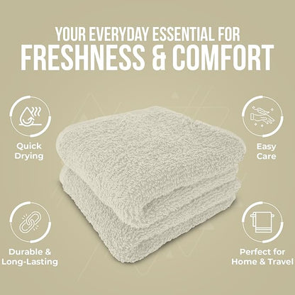 DAN RIVER 12 Pack Wash Cloths for Showering [12x12] - 100% Cotton Washcloths Premium Quality Flannel Face Cloths for Bathroom, Highly Absorbent and Soft Feel Wash Clothes, Ivory