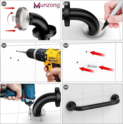 16 Inch Anti Slip Shower Grab Bar, Munzong Oil Rubbed Black Bathroom Grab Bar for Bathtubs and Showers, Knurled Handicap Balance Bar,Safety Hand Rail Support Elderly Senior Assist Bath Handle