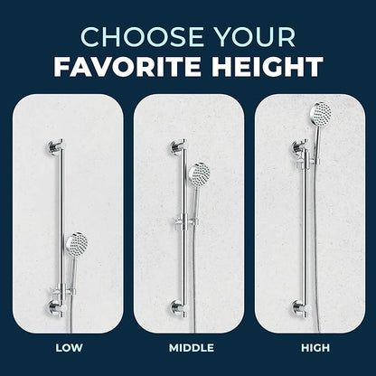 HammerHead Showers® Solid Metal 27.5 Inch Shower Slide Bar Set and Handheld Shower Head with Hose — CHROME — 2.5 GPM High Pressure Spray Wand — Easily Adjust Height & Angle of Handshower