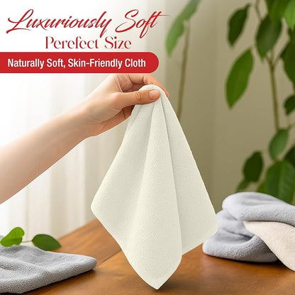 RIVERSIDE 12 Pack Washcloths - 12x12 Inches, 400 GSM, 100% Ring-Spun Cotton - Soft, Absorbent & Durable Face and Body Towels - for Bathroom, Spa, Gym, Makeup Removal & Everyday Use - Cannoli Cream