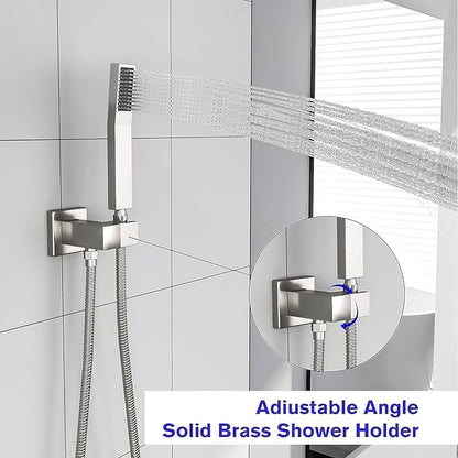 Lordear Rain Shower System 10 Inch Faucet Set Brushed Nickel Finish Stainless Steel Square Rainfall Shower Head with Handheld, Solid Brass Valve Included