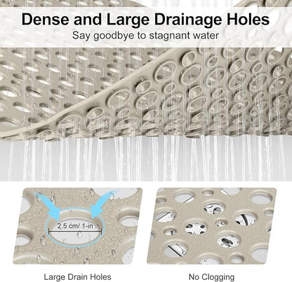 Anti Slip Shower Mat with Suction Cups,27x27 Inch Quick Drain TPE Non Slip Shower Mats for Inside Shower,Large Bath Mat for Shower Soft on Feet, Easy to Dry&Cut Machine Washable