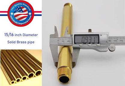 Aquaiaw Shower Arm and O-Ring Flange, 3 inch, Solid Brass, Round, Both Soldered 1/2 NPT Tapered Threads, Straight Shower Arm Extension, Ceiling Shower Head Arm for Rainfall Shower (Brushed Gold)