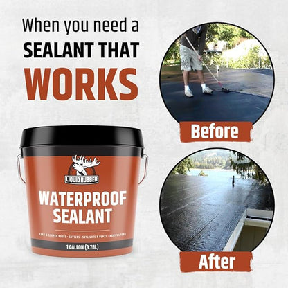 Liquid Rubber Waterproof Sealant – DIY Leak Repair Coating for Flat, Metal & Low Slope Roofs, Foundations, Gutters & More – Flexible Protective Membrane - Black - 1 Quart