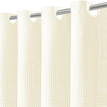 Inhousolu No Hook Waffle Weave Shower Curtain with Removable Snap in Fabric Liner Set for Bathroom, 230 GSM Heavy Duty Weighted Hem, Water Repellent Washable Bath Curtains, 72 x 72 Inch, Ivory