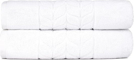 BAGNO MILANO Organic Turkish Cotton Bath Towels, Luxury Jacquard Collection, Certified Organic Highly Absorbent, Soft-Plush Towel Set (White, 2 Pcs Bath Towel Set)