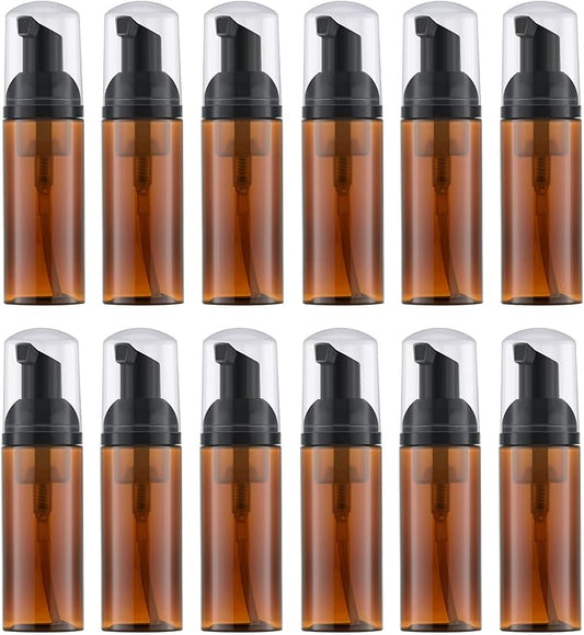 2 Oz Empty Foam Pump Bottle (12PCS) Travel Foaming Soap Dispenser for Hand Soap, Lash Shampoo Cleanser (Amber)