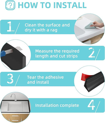 Shower Threshold Water Dam,Walk in Shower Water Guard, Shower Dam Water Barrier Bathroom Sink Splash for Dry And Wet Separation Caulk Seal Strip Edge Trim (39Inch, Black)