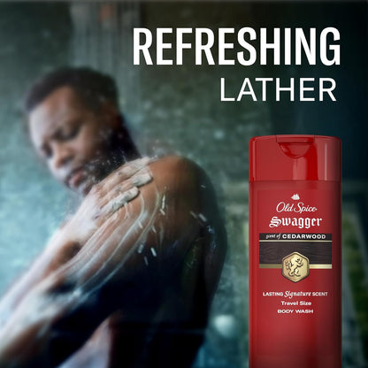 Old Spice Refreshing Body Wash for Men, 3X Defense, 24/7 Shower Fresh with Long Lasting Scent, Travel Size, Red Collection, Swagger with Cedarwood Scent, 3 oz