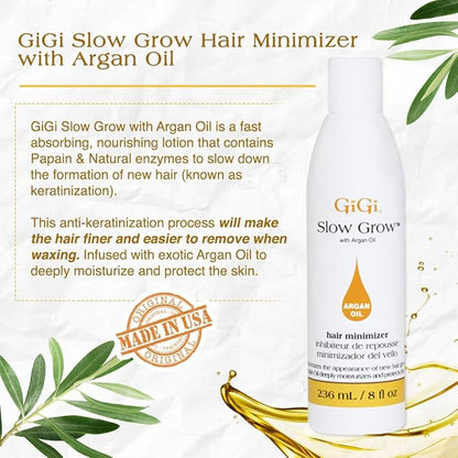 GiGi Post Waxing Treatment, Slow Grow Hair Inhibitor Lotion with Argan Oil, Hair Growth Minimizer for Men and Women, 8 oz, 1 Pack