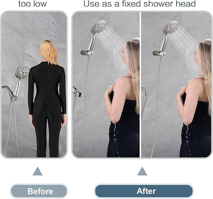 BRIGHT SHOWERS Shower Head Holder Wall Mount, Adjustable Handheld Shower Wand Holder with Universal Fit and Angle Adjustment, Brushed Nickel