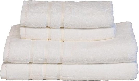 Mosobam Luxury Turkish 4pc Towel Set 30X58 16X30 White 700 GSM Bamboo Viscose & Aegean Turkish Combed Cotton