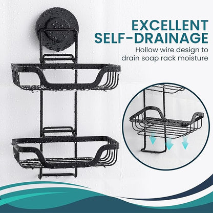 TAILI Double Layer Soap Dish Holder, Bar Soap Tray Suction Cup for Shower Wall, Draining for Bathroom, Rustproof Stainless Steel Sponge Holder for Tub, Kitchen, Drill-Free, Black