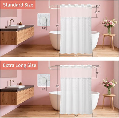Hookless Shower Curtain with Snap in Liner 71" x 86" Double-Layer Waterproof Polyester Shower Curtain for Bathroom or Hotel Use,Removable Liner,Magnetic Hem,Large Rings,Machine Washable,White