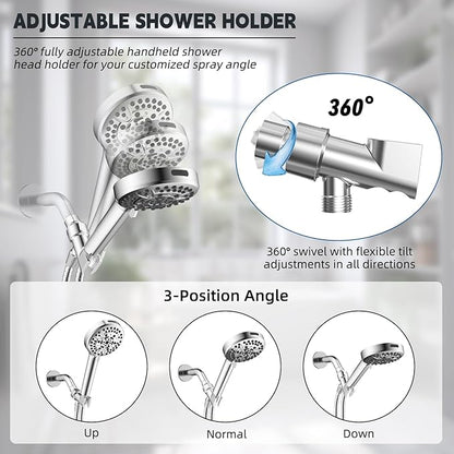 Hibbent Universal All Metal Handheld Shower Head Holder, Adjustable Solid Brass Shower Wand Holder, 2 Size Shower Bracket Holes for Bathroom, Fits All Handheld Showerhead Hoses & Shower Arm, Chrome